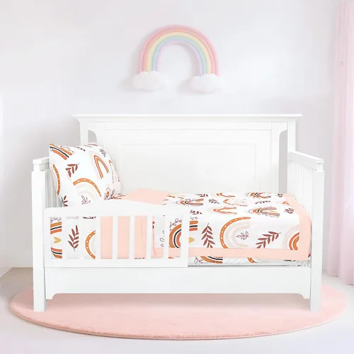 Miniatura 6 de Pea Pod Juego de ropa de cama de muselina para niños pequeños arcoíris de 3 piezas - Ropa de cama suave y transpirable para cuna con sábana