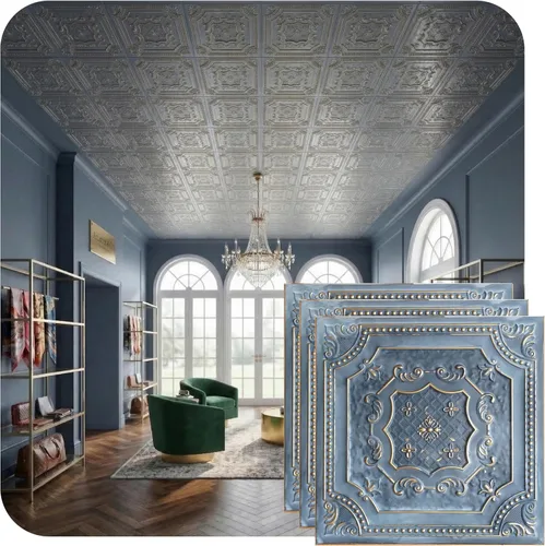 Miniatura 4 de from Plain to Beautiful in Hours DCT04 Elizabelthan Shield - Azulejo de techo de PVC de 2 x 2 pies (cubiertas / 200 pies cuadrados), gris pardo