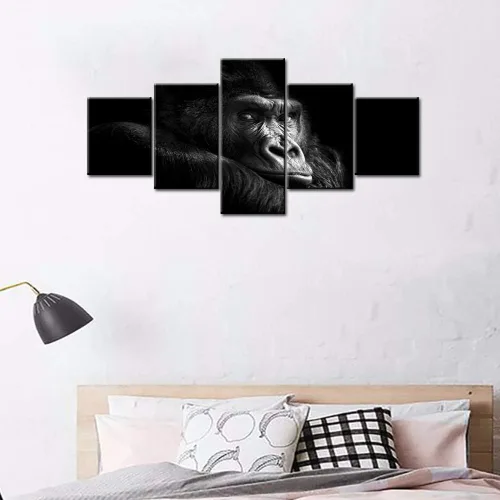 Miniatura 4 de TUMOVO Hermoso retrato de un gorila macho sobre fondo negro, bonito lienzo de mono, estirado y enmarcado, listo para colgar, sala de estar, Obras