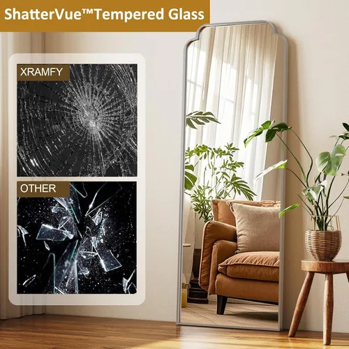 Miniatura 8 de Espejo arqueado plateado de cuerpo entero de 21"x56", para colgar en la pared o de piso con marco de metal, espejo arqueado decorativo moderno