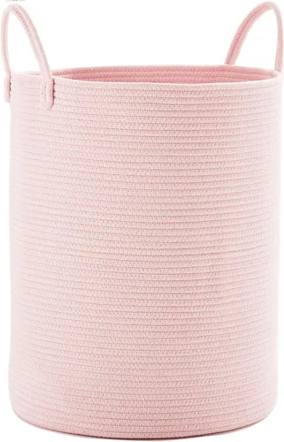 15Dx20H pulgadas Cesta de lavandería grande rosa para niños, cesta de lavandería de cuerda tejida para guardería, para habitación de niñas, Rosa1
