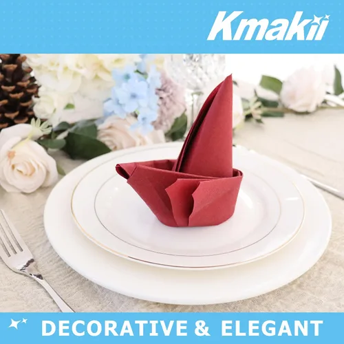 Miniatura 2 de KMAKII Servilletas de papel desechables color burdeos, sensación de lino, como servilletas de cena, servilletas de mano de papel para fiestas