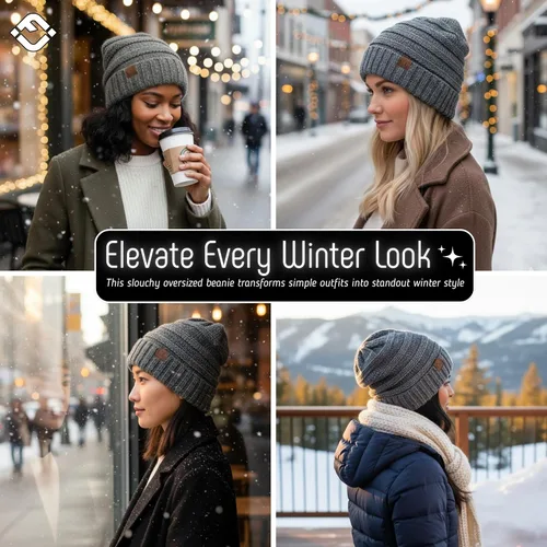 Miniatura 209 de Funky Junque Gorro de moda de punto trenzado de talla extragrande, grueso, abrigado, suave y holgado