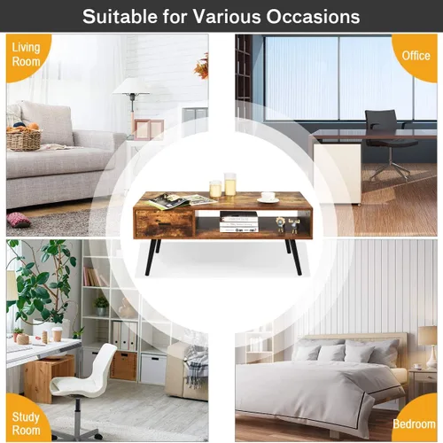 Miniatura 6 de Giantex Mesa auxiliar rectangular, soporte de TV de mediados de siglo con 1 cajón y estante de almacenamiento abierto para sala de estar, sala
