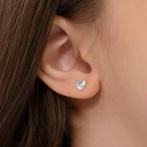 Miniatura 3 de 14k Yellow Gold 5mm Tiny Heart Cubic Zirconia Screw Back Earrings for Baby Girls, Toddlers, and Young Girls - Simulated Birthstone CZ Heart Stud