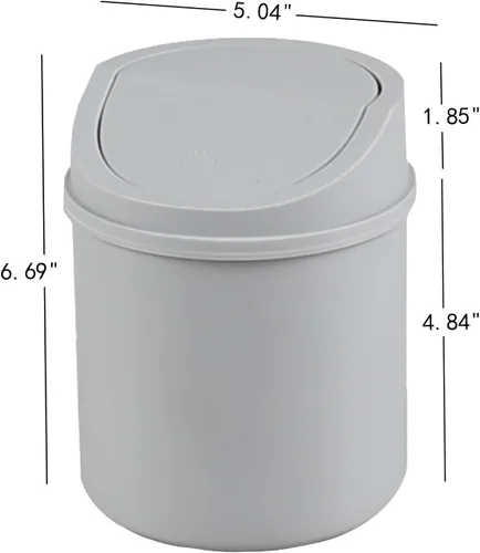 Miniatura 2 de Mini bote de basura de escritorio de 0.5 galones con tapa giratoria, pequeño bote de basura oscilante, gris Lightweight Plastic, Flip Swing-Top