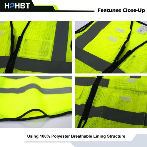 Miniatura 6 de 5 Pockets High Visibility Reflective Safety Vest,Zipper Front, Meets ANSI/ISEA Standards Malla amarilla