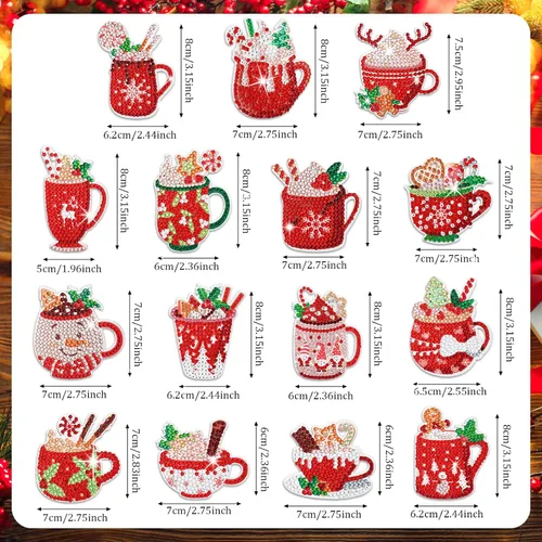 Miniatura 3 de BBTO 15 piezas de adornos de Navidad con diseño de diamantes de cacao caliente, pintura de diamante, llaveros colgantes para manualidades, adornos