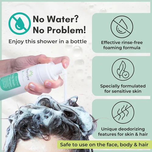 Miniatura 3 de Nurture - Gel de baño y champú sin enjuague con aloe Espuma limpiadora sin agua para el cabello y el cuerpo de grado hospitalario Mujeres