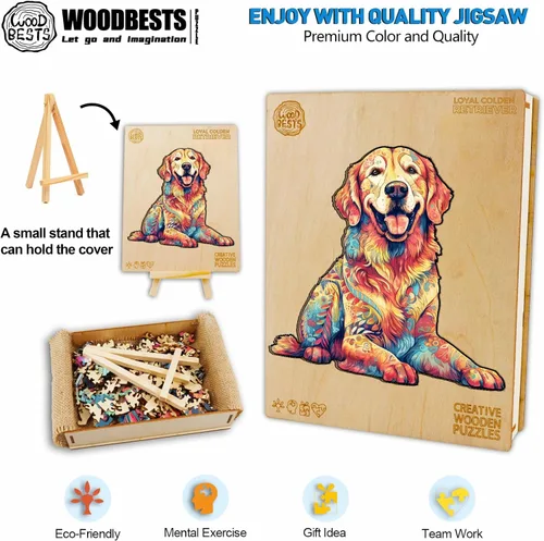 Miniatura 3 de WOODBESTS Rompecabezas de madera para adultos – Loyal Golden Retriever, rompecabezas de madera de perro, rompecabezas únicos de madera de animales