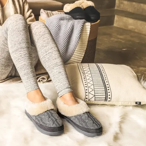Miniatura 2 de HomeTop Pantuflas de casa de espuma viscoelástica de punto trenzado para mujer con cuello de felpa mullida