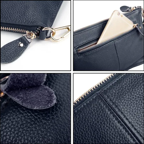 Miniatura 4 de YALUXE Clutch Wristlet - Cartera de piel auténtica con bloqueo RFID y cadena de hombro