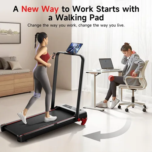 Miniatura 6 de RHYTHM FUN Cinta de correr con inclinación, almohadilla para caminar con barra de mango, almohadilla para caminar de 300 libras con aplicación