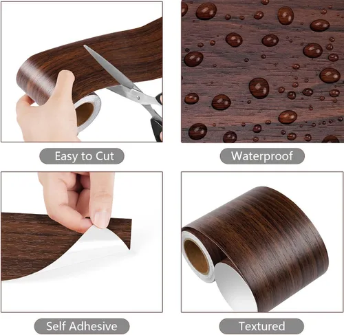 Miniatura 4 de YENHOME Papel tapiz de madera para despegar y pegar, cinta de grano de madera, papel tapiz de madera de nogal, borde de papel de pared de madera