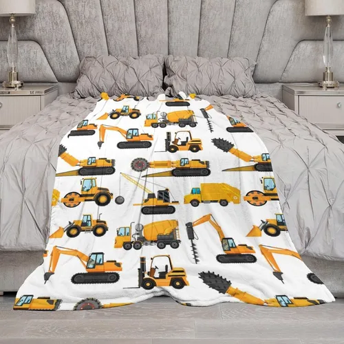Miniatura 6 de Manta de construcción de excavadoras, regalos para amantes de los camiones amarillos de 40 x 50 pulgadas para niños, manta de forro polar de diseño