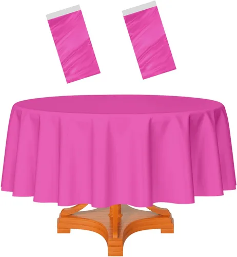 Miniatura 60 de HEIPINIUYE - Paquete de 2 manteles redondos de 84 pulgadas de plástico beige, manteles de mesa impermeables desechables para redondas, ideales