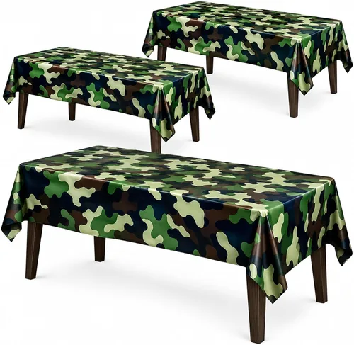 AnapoliZ Mantel de plástico militar | Paquete de 3 piezas (54 pulgadas de ancho x 102 pulgadas de largo) | Mantel rectangular de camuflaje |