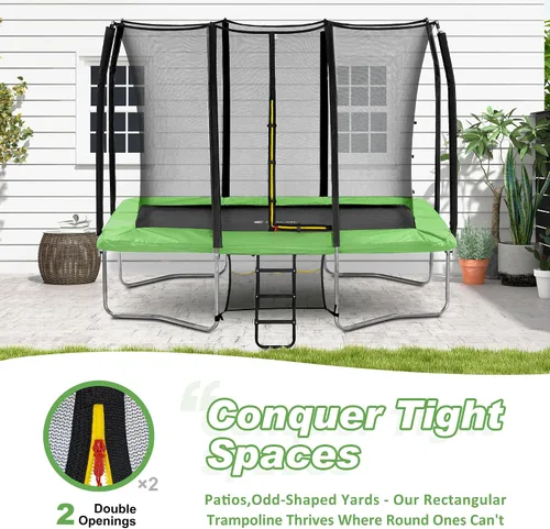 Miniatura 4 de Exacme Trampolín rectangular de 7 x 10, 8 x 12, 9 x 14 pies, para niños, dobles aberturas de cerramiento, trampolín rectangular pequeño para Verde