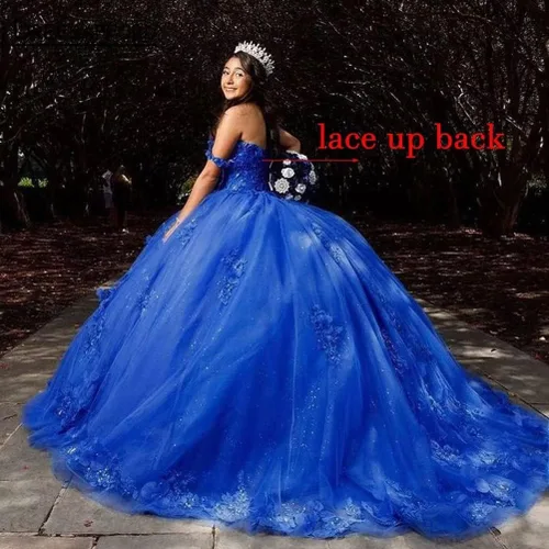 Miniatura 2 de Mauuwy Elegantes vestidos de quinceañera de tul con tirantes delgados, vestido de baile largo con apliques de encaje para mujer, Y86