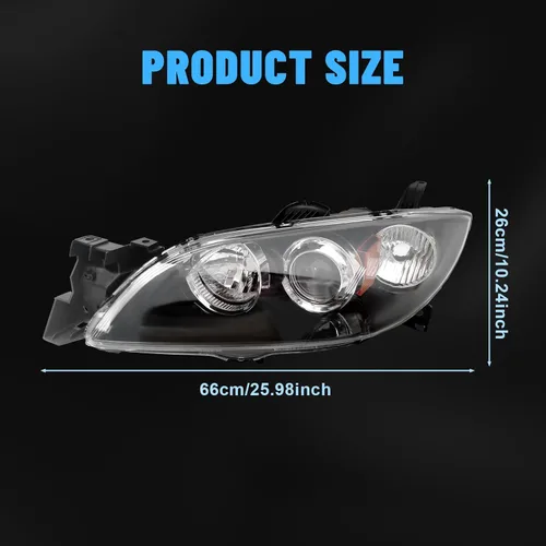 Miniatura 9 de Para Mazda 3 Sedan 2004 2005 2006 2007 2008 2009 Mazda 3 Sedan faro delantero halógeno izquierdo lado del conductor, carcasa negra lente