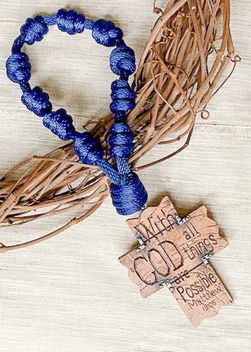 Miniatura 7 de Knots of Grace Pomo de la puerta, rosario, azul marino Decoración colgante católica, bendición para una nueva casa, regalo religioso