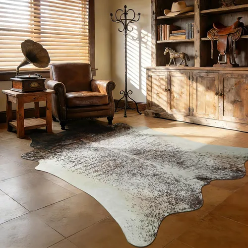 Miniatura 29 de Alfombra lavable antideslizante de piel de vaca sintética de 2 x 3 pulgadas, color blanco y blanco, tapete pequeño para puerta delantera, decoración
