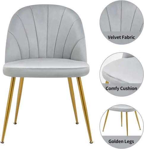 Miniatura 4 de Juego de 4 sillas de comedor de terciopelo, sillas de comedor modernas tapizadas de mediados de siglo, silla de acento sin brazos con patas doradas