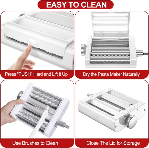 Miniatura 7 de RETHONE Accesorio para hacer pasta para batidoras de pie KitchenAid, juego de accesorios de pasta 3 en 1, incluye rodillo de pasta, cortador