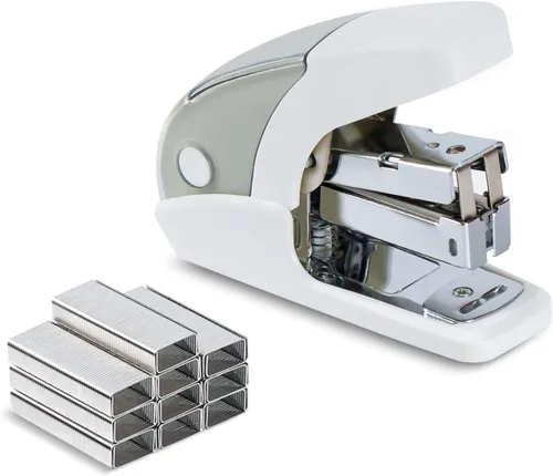 Miniatura 14 de PAPERPAL - Juego de grapadora mini sin esfuerzo, capacidad para 20 hojas, quitagrapas y almacenamiento de grapas integrados, contiene grapas