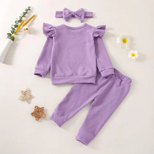 Miniatura 3 de FOCUTEBB Conjunto de ropa de bebé niña para otoño e invierno, conjunto de sudadera de manga larga y pantalones con diadema