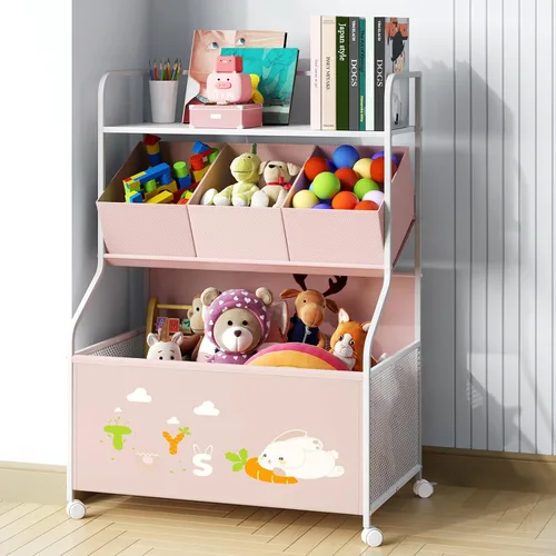 BBLIKE Organizador de Almacenamiento de Juguetes con Ruedas - Caja de Juguetes Grande de 3 Niveles para Niños, Almacenamiento de Cofre de Juguetes