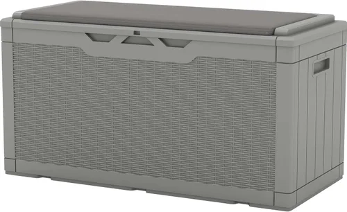 Miniatura 10 de Patiowell Caja de resina de 100 galones con cojín, caja de almacenamiento impermeable grande para exteriores para muebles de patio y herramientas