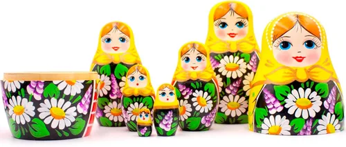 Miniatura 8 de AEVVV Juego de 7 muñecas rusas de Matryoshka - Muñecas rusas en vestido de Sarafan con manzanilla pintada a mano y flores lilas - Русские Матрески