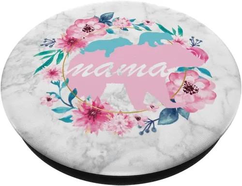 Miniatura 2 de Mama Bear Pop Socket 2 Cubs Marble Flowers Regalos para el Día de la Madre - PopSockets Grip and Stand for Phones and Tablets
