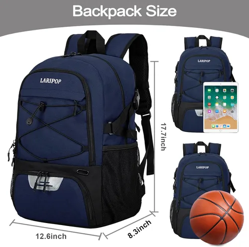 Miniatura 2 de LARIPOP Basketball Backpack with Ball Compartment - Ventilated Shoe Pocket Fits US Size 15, Water Resistant 30L Sports Bag for Men Women Teen