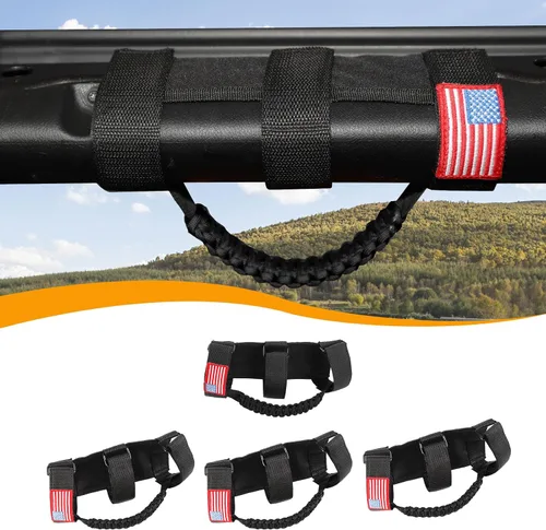 Miniatura 17 de Hoolcar 4 asas de agarre de barra antivuelco, asas de agarre de paracaídas compatibles con Jeep Wrangler YJ TJ JK JKU JL JLU y Gladiator JT Negro