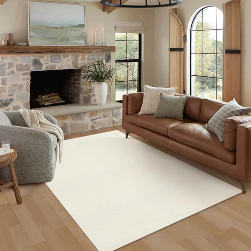 Miniatura 3 de LEEVAN Alfombra de Área Lavable de 4 x 6 pies, Alfombra de Algodón Tejida a Mano para Sala de Estar, Alfombras Trenzadas Blancas para Dormitorio