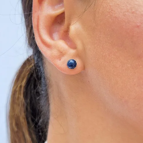 Miniatura 58 de Pendientes naturales de 0.236 in con chapado en oro blanco sobre plata de ley, bisel cabujón de piedras preciosas regalo de joyería para ella
