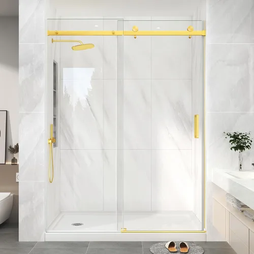 Miniatura 12 de KPUY Puerta de regadera sin marco, 43-48" de ancho x 76" de alto, puerta de regadera corrediza de vidrio, vidrio templado transparente de 1/4" (6mm)