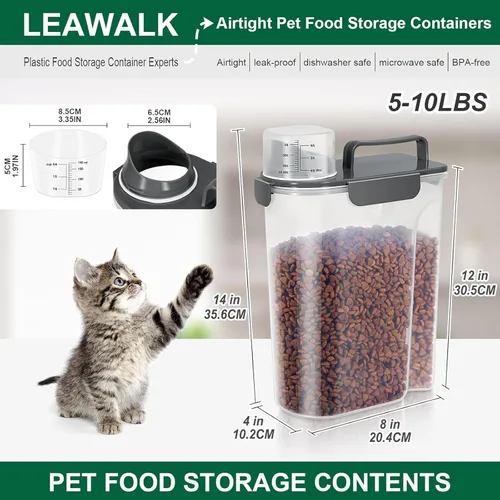 Miniatura 3 de LEAWALK Contenedor de almacenamiento de 5 a 7 libras, recipientes portátiles de comida para mascotas con boquilla grande y taza mejoradas