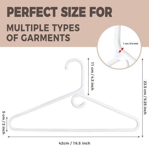 Miniatura 4 de Paquete de 10 perchas de plástico blanco de calidad, paquete múltiple súper resistentes para ropa, perchas de ropa estándar gruesas y fuertes