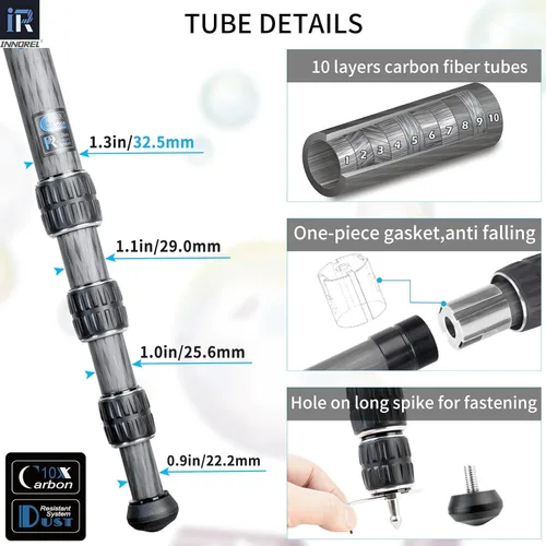 Miniatura 3 de Trípode de fibra de carbono-INNOREL CT85C - Trípode de viaje portátil profesional compacto para cámara de video digital DSLR, carga de 55.1 lb/25