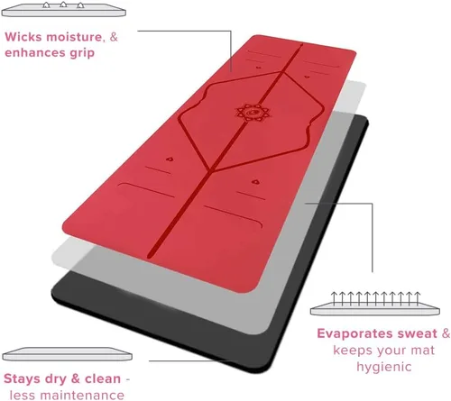 Miniatura 7 de Liforme Tapete Especial para Yoga – Incluye Bolsa de Yoga Gratis - Sistema de Alineación Patentado, Agarre al Estilo Guerrero, Antideslizante, Rojo