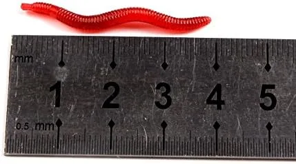 Miniatura 3 de 100pcs 1.6 in 0.01 oz Señuelo Suave Gusanos Rojos - Cebos de pesca de lombriz de tierra para trucha - Señuelos de pesca de agua dulce