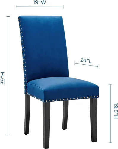 Miniatura 3 de Modway Parcel Performance - Juego de 2 sillas auxiliares de terciopelo para comedor, color azul marino
