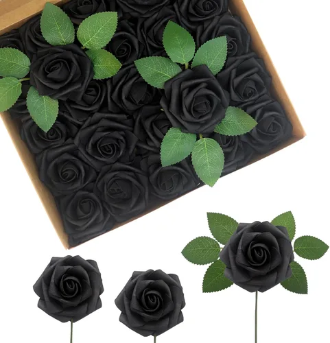 Miniatura 33 de Flores Artificiales Rosas Realistas, 50 piezas de rosas falsas con tallo de aspecto real para ramos de boda DIY, centros de mesa, despedida
