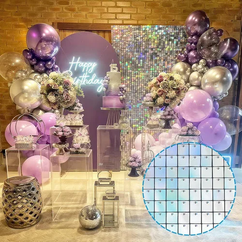Miniatura 6 de EMART Telón de fondo de pared brillante plateado con lentejuelas, decoración de fondo de fotos para fiestas, cumpleaños, bodas, 12