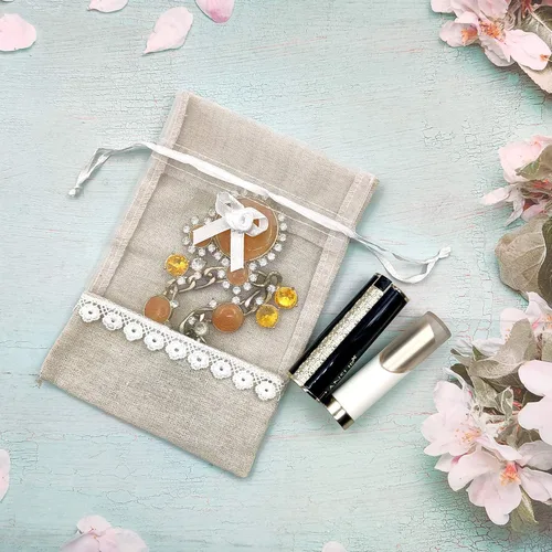 Miniatura 5 de SumDirect Bolsas de arpillera con cordón de rosa – 20 bolsas de regalo de organza de yute de encaje de 5 x 7 pulgadas, bolsas de regalo de lino