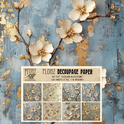 Miniatura 7 de Decoupage - Paquete de papel (24 hojas de 6 x 6 pulgadas) Floral Paradise in Blue # Papel de patrón de estilo vintage para decoupage, manualidades