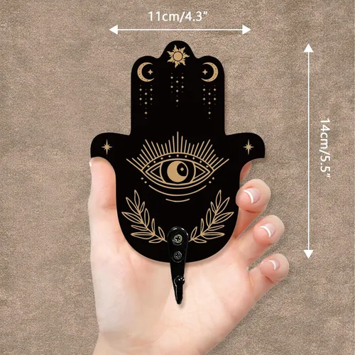 Miniatura 3 de AHANDMAKER Juego de 2 soportes para llaves de mano Hamsa, ganchos de pared con texto de adivinación para decoración de llaves de pared, colgador